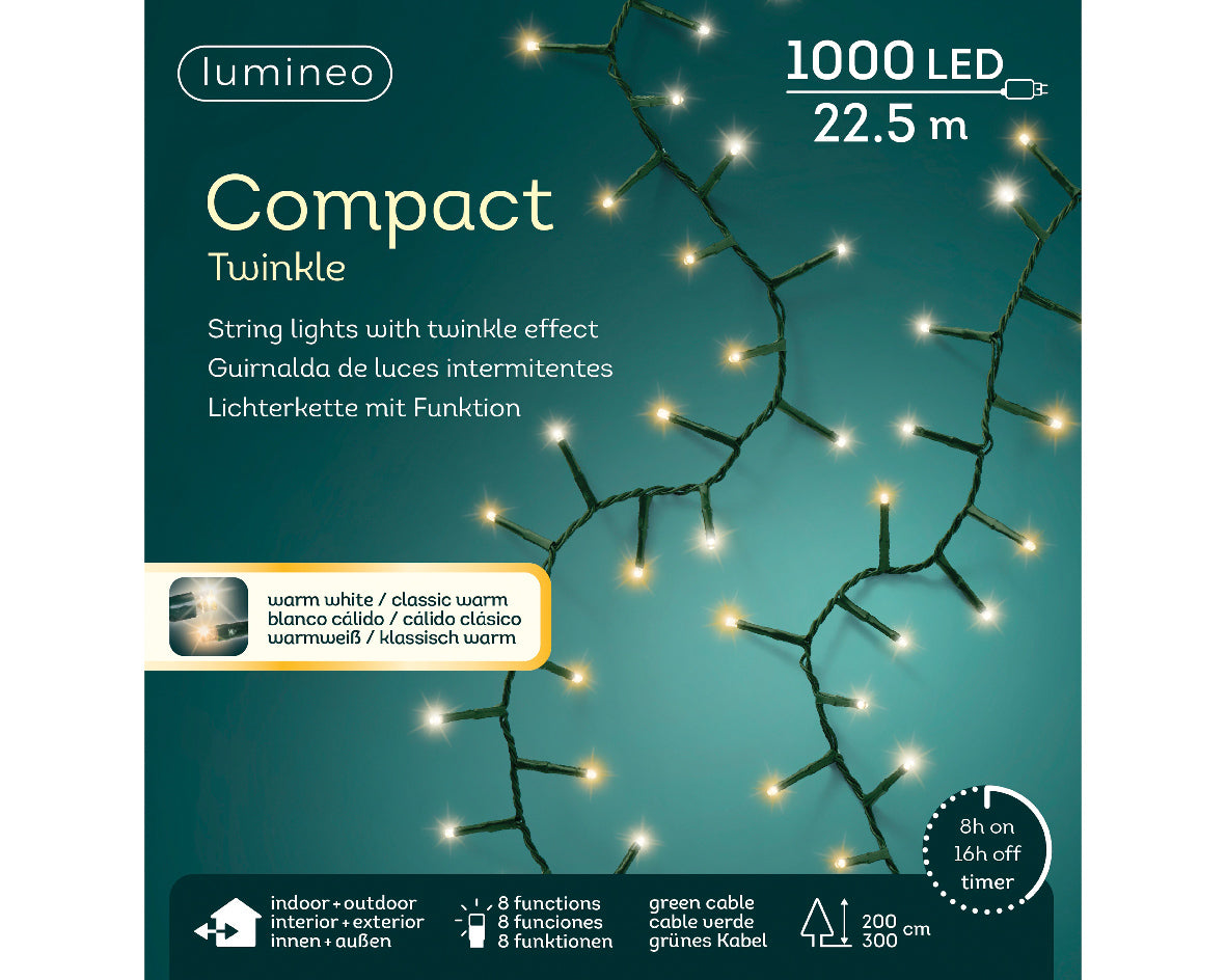 LUCI DI NATALE 1000 LED BIANCO CALDO 2250CM 8 GIOCHI DI LUCE
