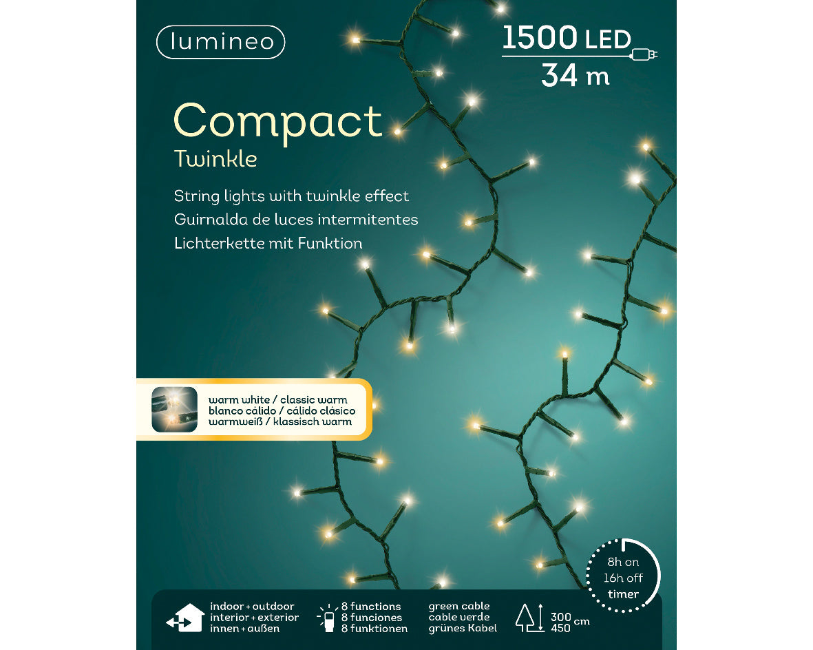LUCI DI NATALE 1500 LED BIANCO CALDO 3400CM 8 GIOCHI DI LUCE