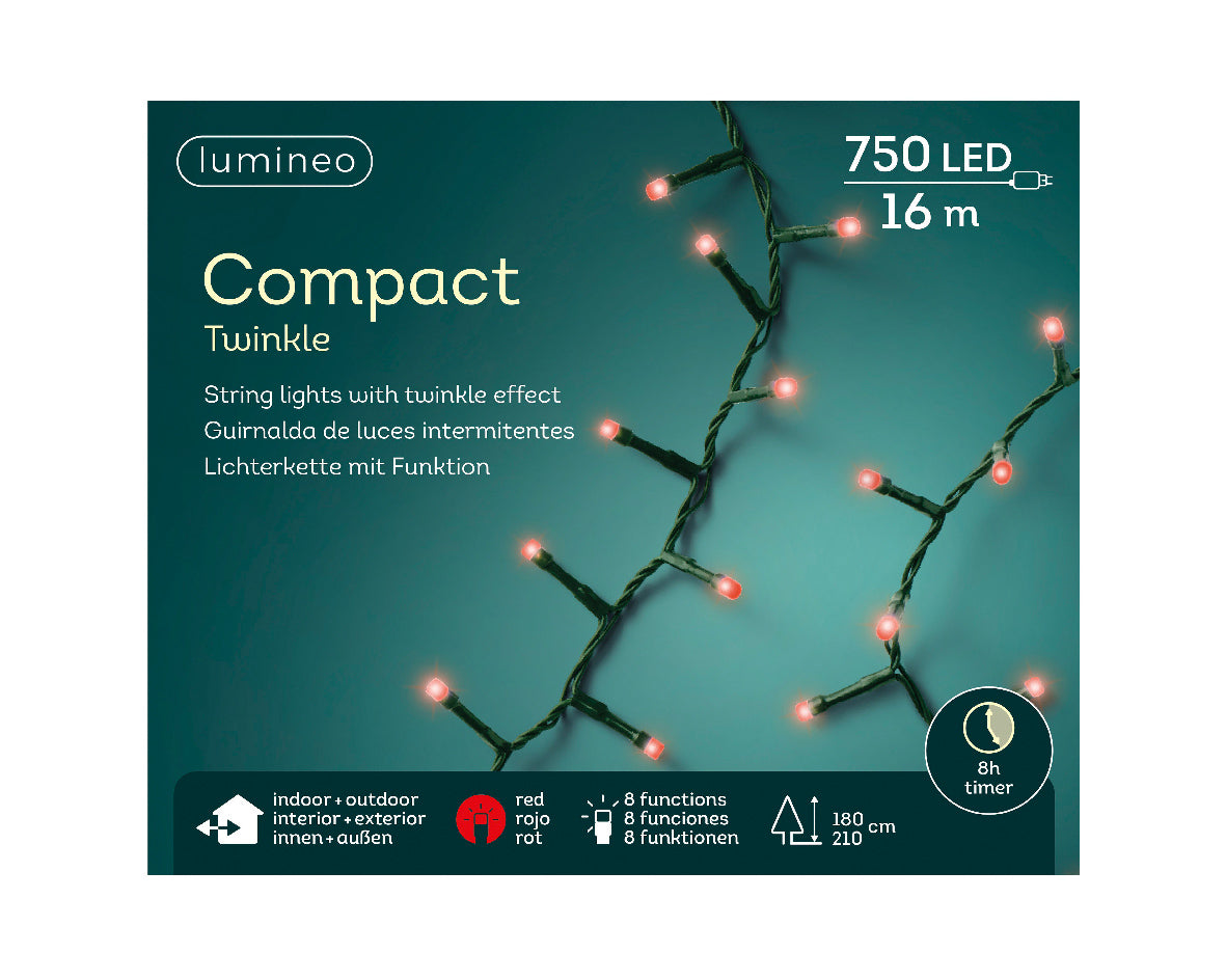 LUCI DI NATALE 1000 LED ROSSO 2250CM 8 GIOCHI DI LUCE