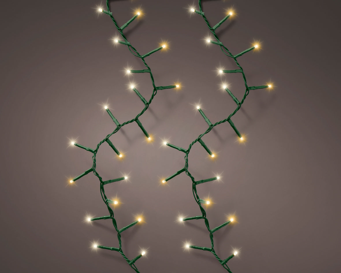 Catena luminosa, 60 metri, 3000 LED con cavo verde e luce bianco caldo.