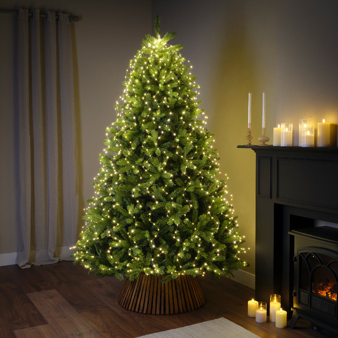 Micro LED a grappolo per albero di Natale, 180 cm, effetto scintillante, luce bianco caldo.
