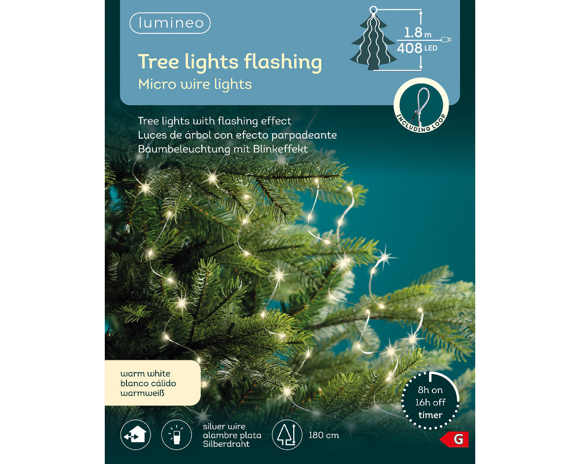 Micro LED a grappolo per albero di Natale, 180 cm, effetto scintillante, luce bianco caldo.