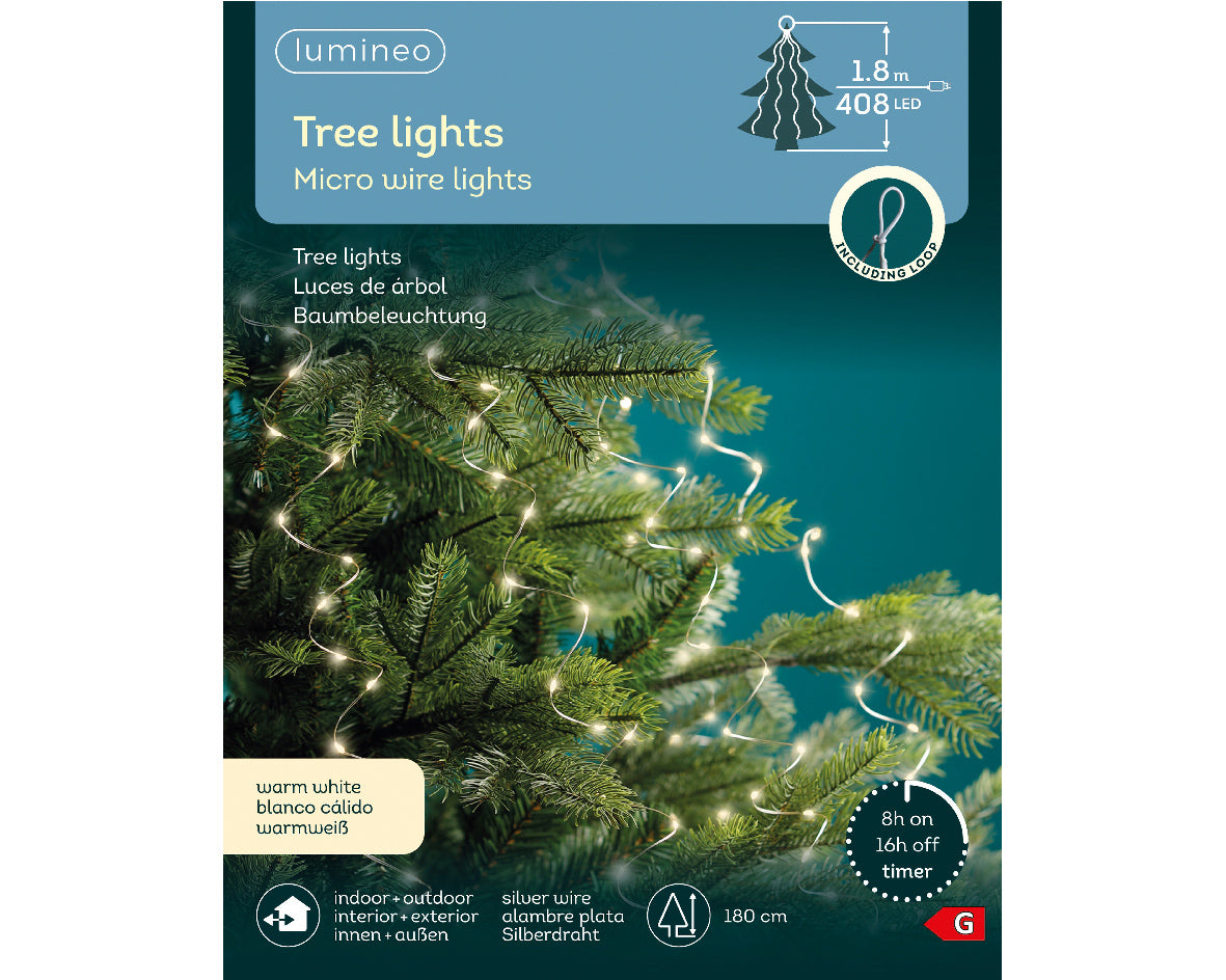 Micro LED a grappolo per albero di Natale con luce fissa, 180 cm, luce bianco caldo.