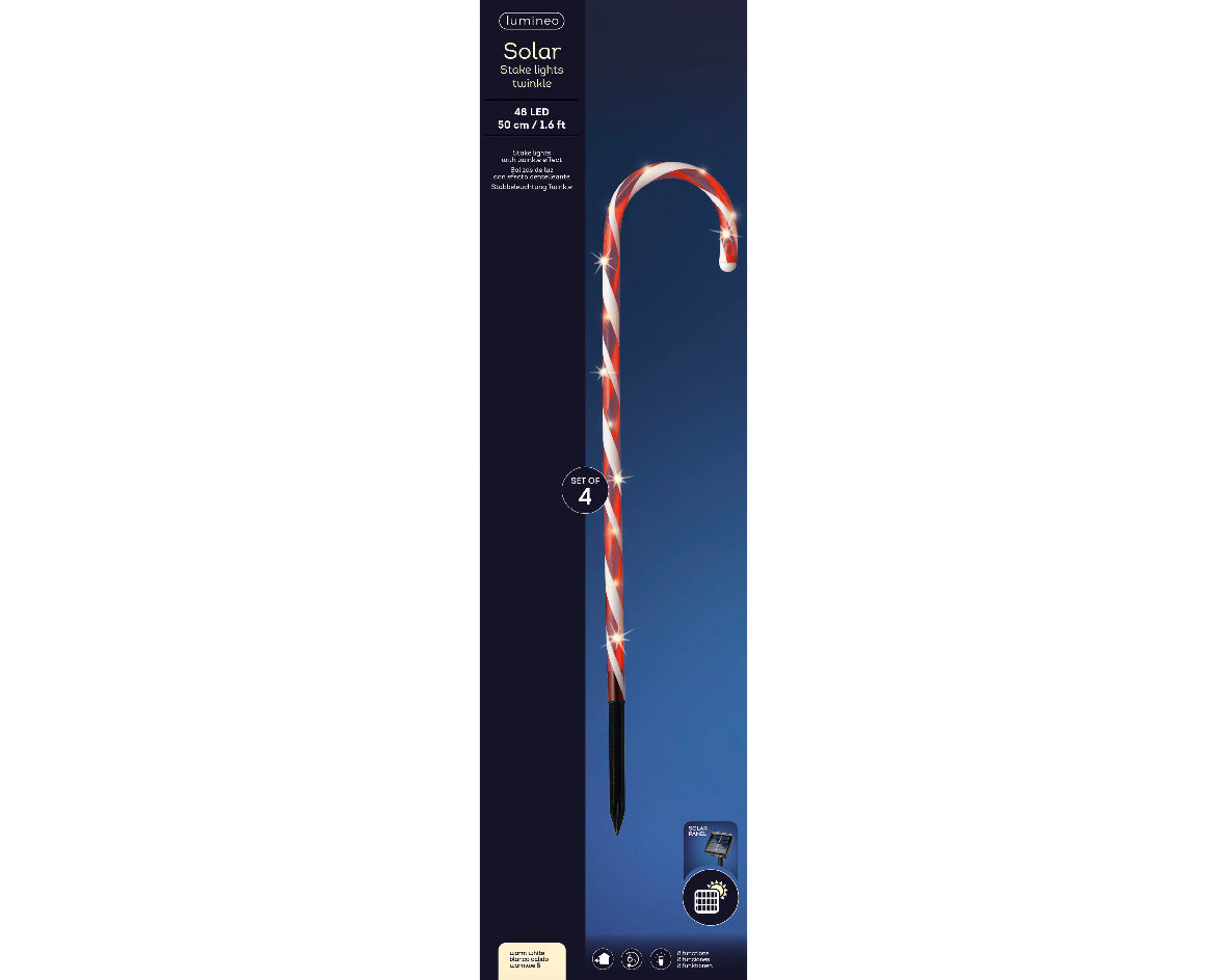 Bastoncino di zucchero luminosi per esterno con pannello solare, 300 cm, 8 giochi di luce, con luce bianco caldo