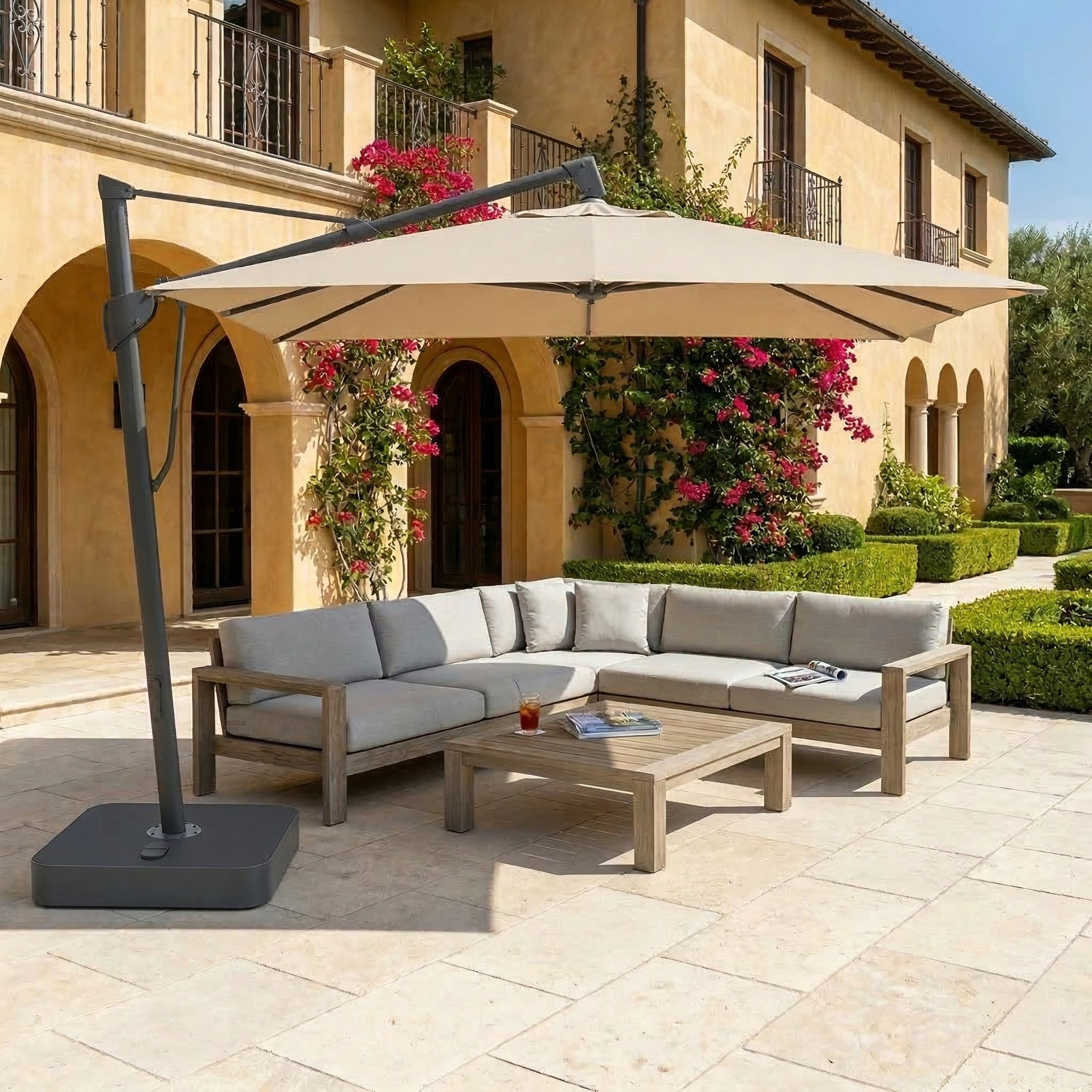 Toiture flexible Parasol 210x150 mât central vert givré