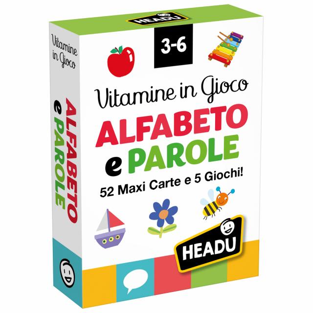 Vitamine in Gioco Alfabeto e Parole 52 Maxi Carte 5 Giochi 3-6 anni Headu