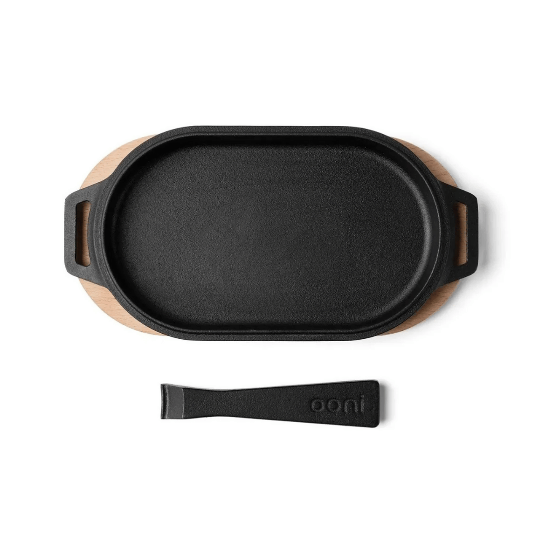 PADELLA LISCIA OVALE CON MANICO IN GHISA E SUPPORTO IN LEGNO 31 CM