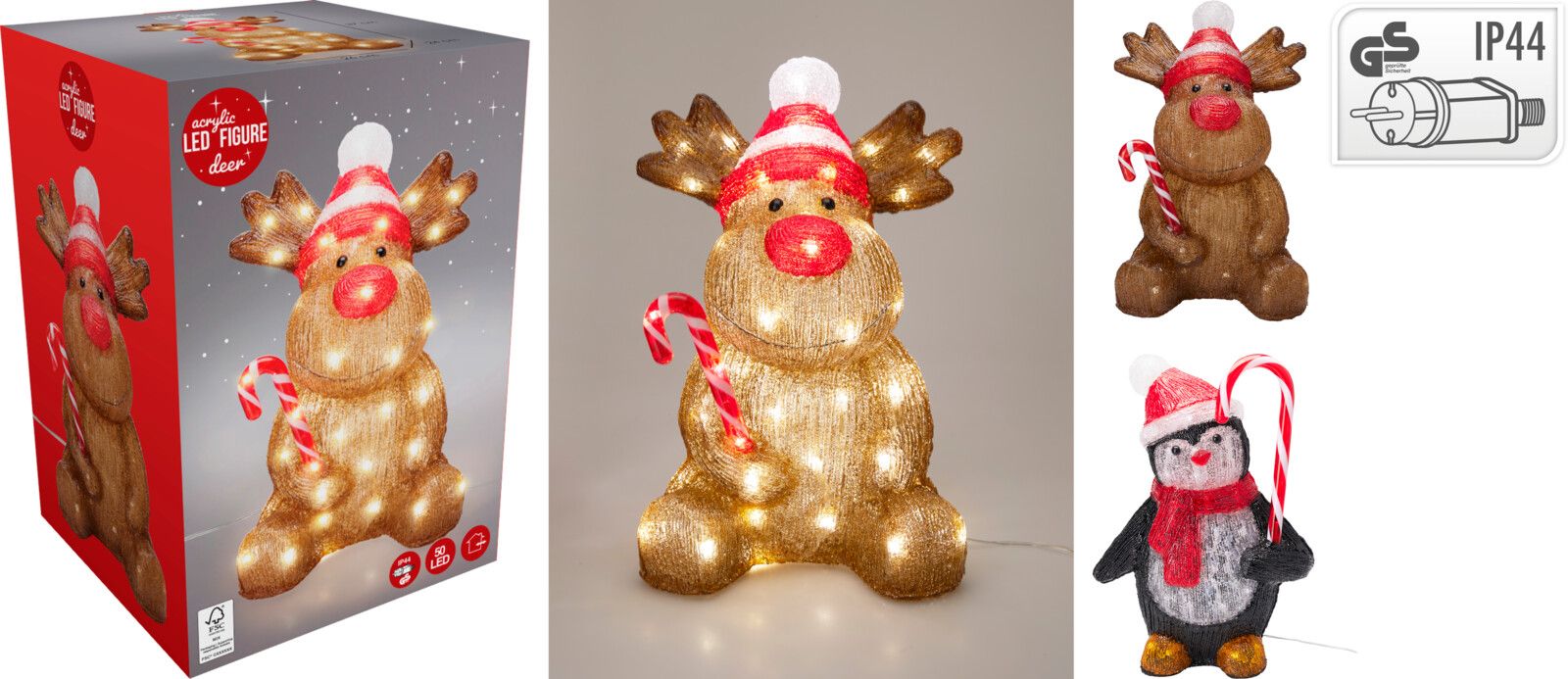 Figura natalizia a LED modello assortito, altezza 40 cm, 50 LED, colori nero/marrone