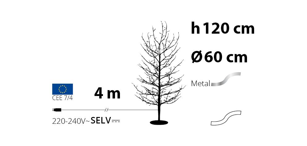 ALBERO RAMO TIGLIO BIANCO H120CM 330 MICROLED BIANCO CALDO