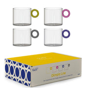 SET 4 TAZZE DA TE' IN VETRO BOROSILICATO MANICO COLORATO AD ANELLO 300ML LINEA OLIMPIA