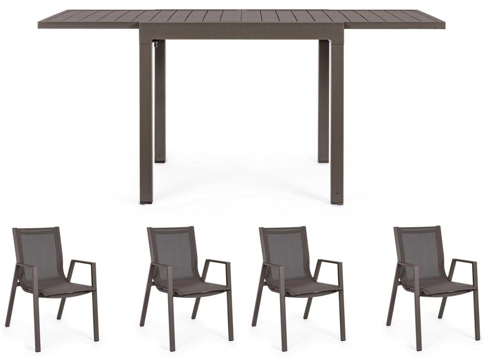 OFFERTA TAVOLO PELAGIUS ALLUNGABILE 83/166X80 MARRONE CAFFE'+4 POLTRONE PELAGIUS
