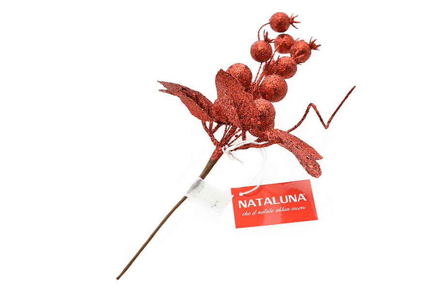 RAMO GLITTERATO 30CM ROSSO