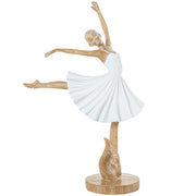Figura Ballerina in Resina H30cm Bianco Sabbia e Oro Peraga Home