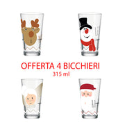 OFFERTA SET 4 BICCHIERI NATALIZI 315ML FANTASIE ASSORTITE