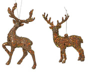 Pendente renna con glitter e paillettes 8 x 14,5 x 2,2 cm marrone anticato Peraga Christmas