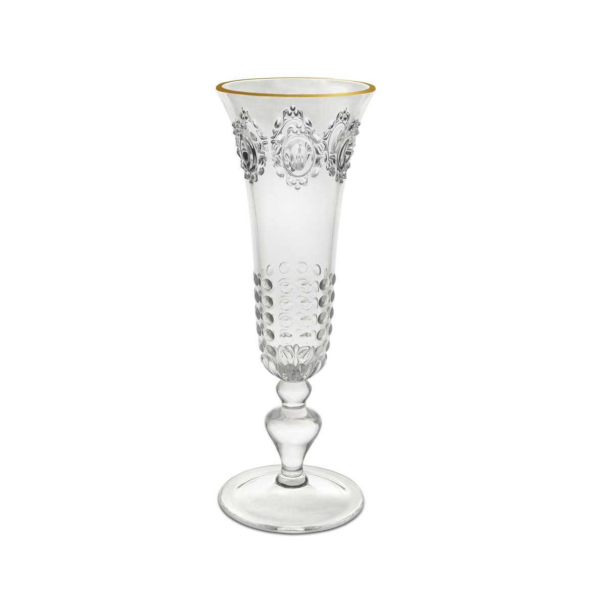 FLUTE CHAMPAGNE TRASPARENTE CON BORDO DORATO 6X25 CM