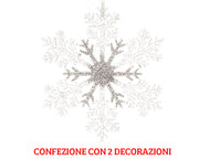 2 FIOCCHI DI NEVE 32 CM ARGENTO GLITTERATI CON DECORI