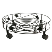 SOTTOVASO CON RUOTE IN ACCIAIO NERO DECORAZIONE FOGLIE 40CM