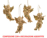 4 ANGIOLETTI 10 CM ORO GLITTERATI CON DECORI ASSORTITI