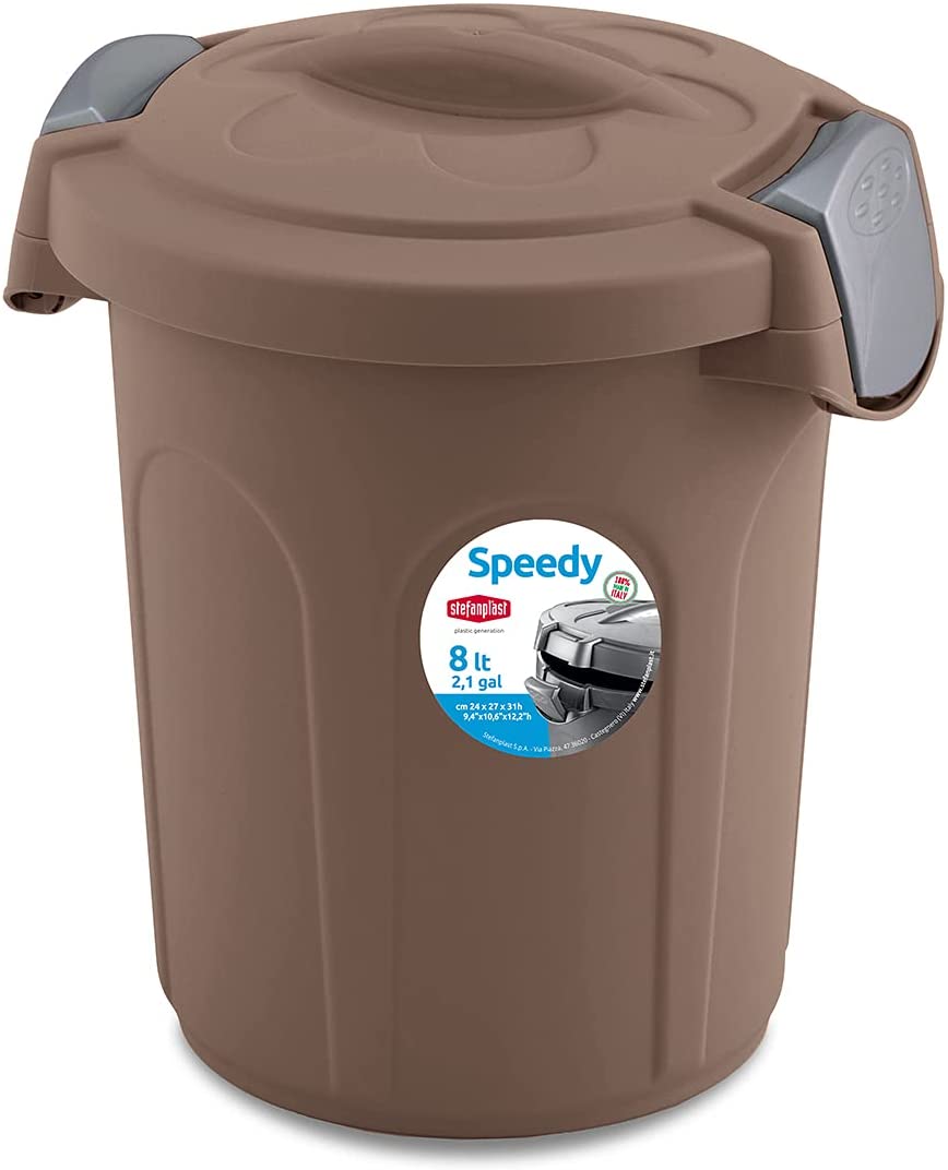 BIDONE CON COPERCHIO SPEEDY 8LT TORTORA/SILVER