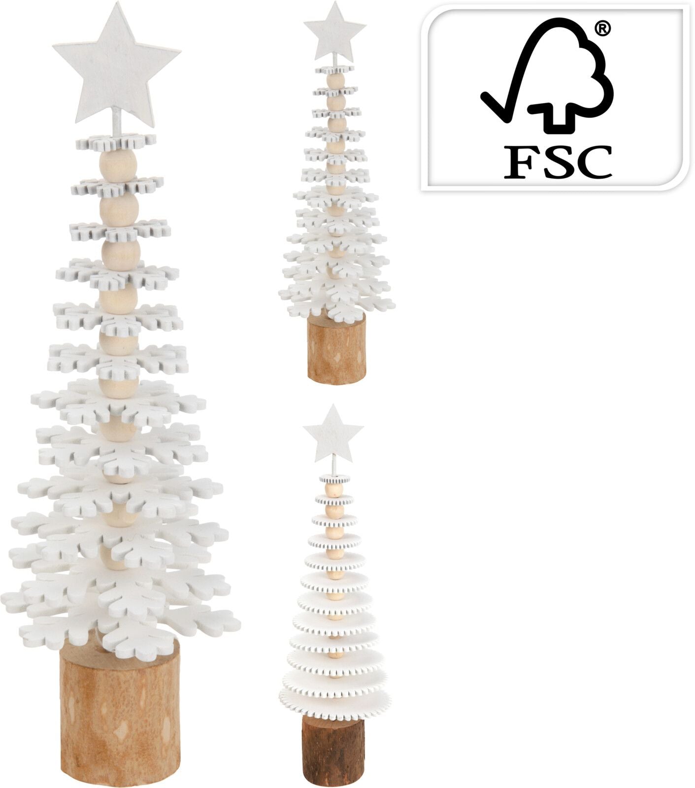 Albero Natalizio in Legno Bianco 25cm modello assortito