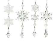 Pendente fiocco di neve in acrilico con perline 4 x 16 cm trasparente/argento Peraga Christmas