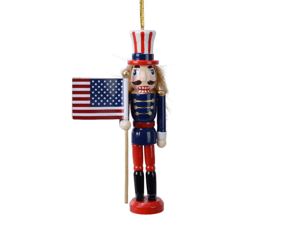 SOLDATINO SCHIACCIANOCI APPENDIBILE CON BANDIERA AMERICANA H12,5CM BLU/ROSSO