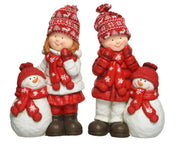 1 STATUINA BAMBINO/BAMBINA CON PUPAZZO DI NEVE 25X40CM MODELLO A SCELTA