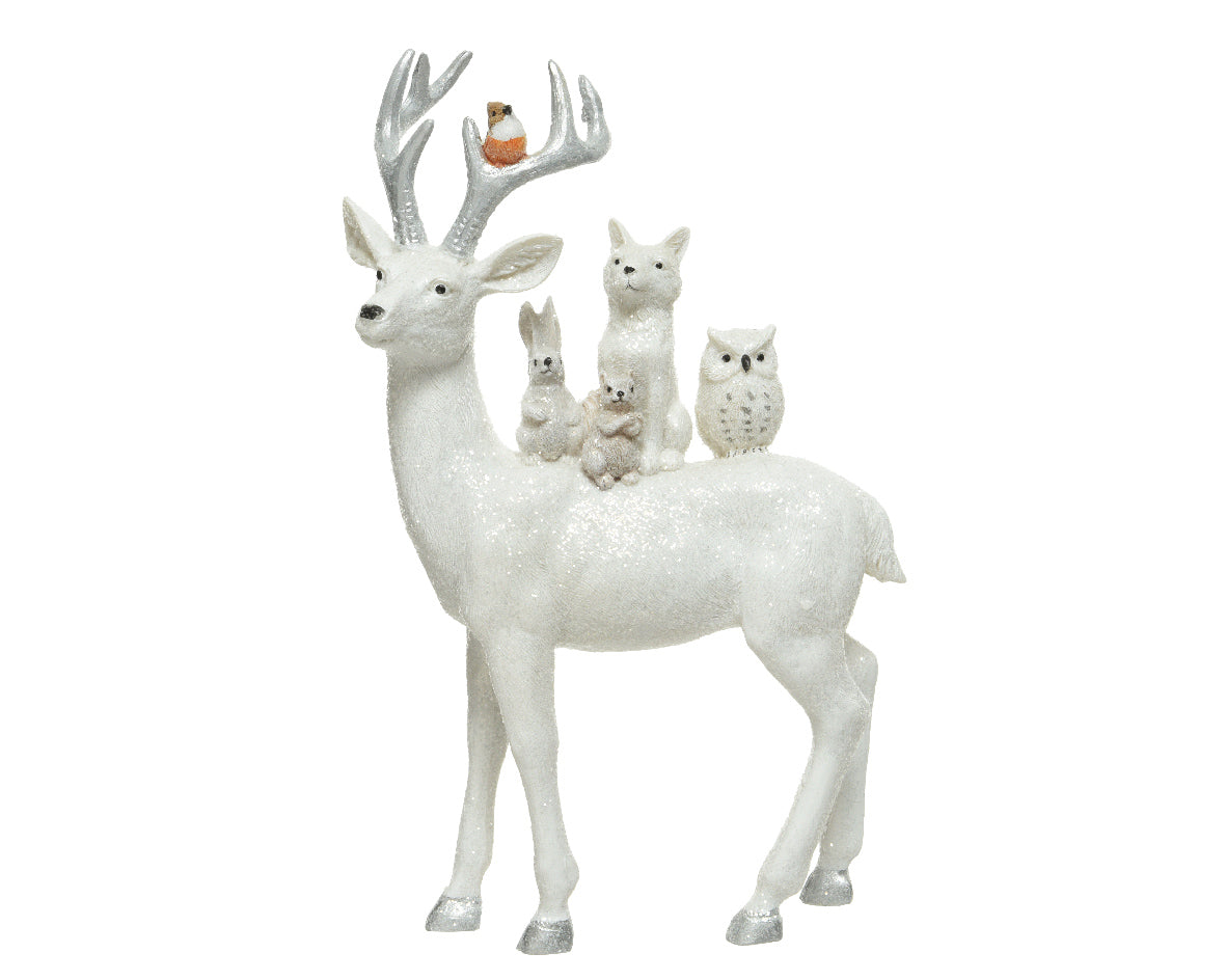 RENNA BIANCA GLITTERATA CON ANIMALETTI 14X22,5X40CM