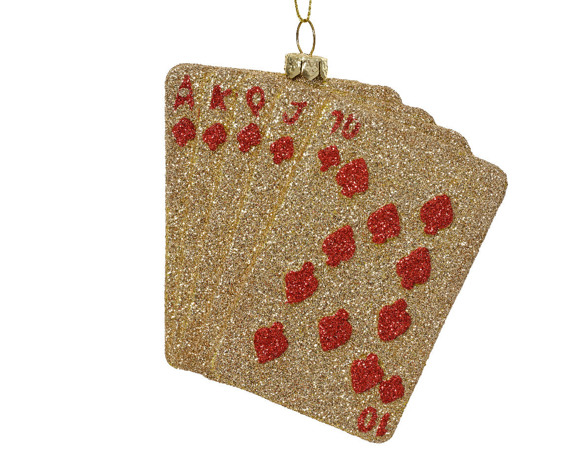 decorazione Carte poker appendibile con Glitter Rosso/Oro H11cm