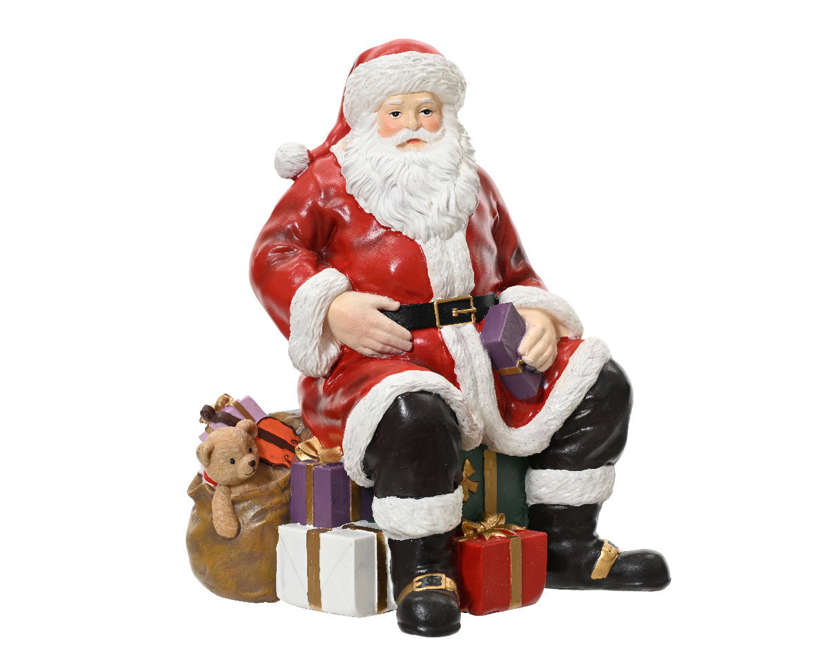Babbo Natale con regali Seduto Rosso H19cm