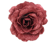 ROSA DECORATIVA CON CLIP GLITTERATA 12CM