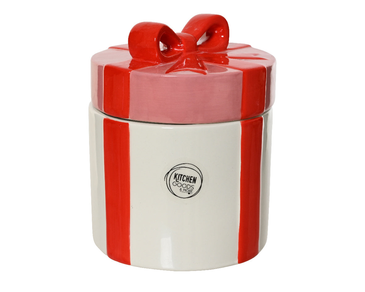 Contenitore pacco regalo con Fiocco Rosso/Bianco H15cm