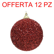 OFFERTA 12 PALLINE GLITTER ROSSO 8CM