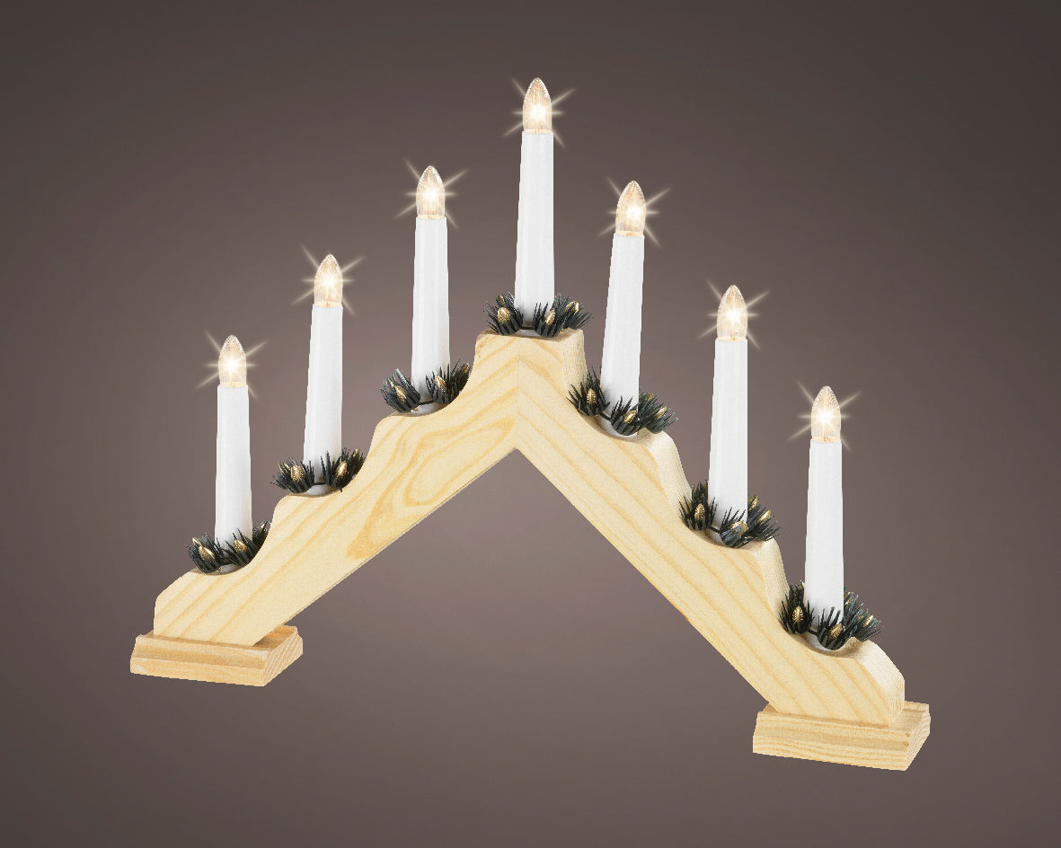 CANDELABRO IN LEGNO CON 7 CANDELE LUMINOSE 7 LED 6X40X30