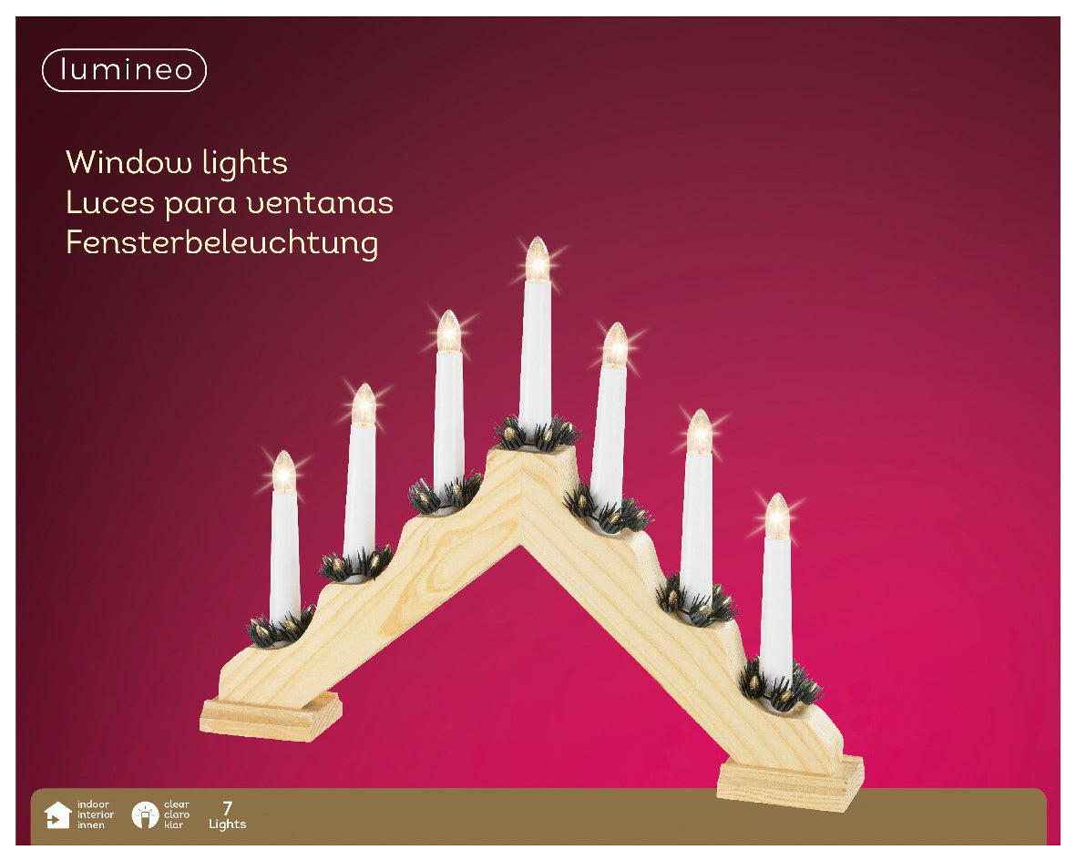 CANDELABRO IN LEGNO CON 7 CANDELE LUMINOSE 7 LED 6X40X30