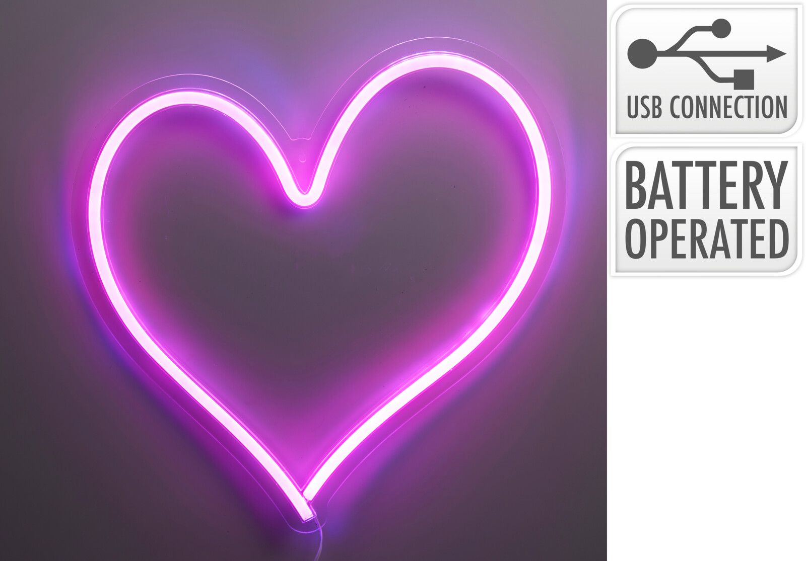 Cuore decorativo al neon, 34x32 cm, colore rosa