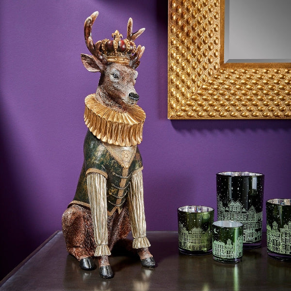 Figura Duca Cervo con corona multicolore 18x28.5x53.5cm Classic X-Mas