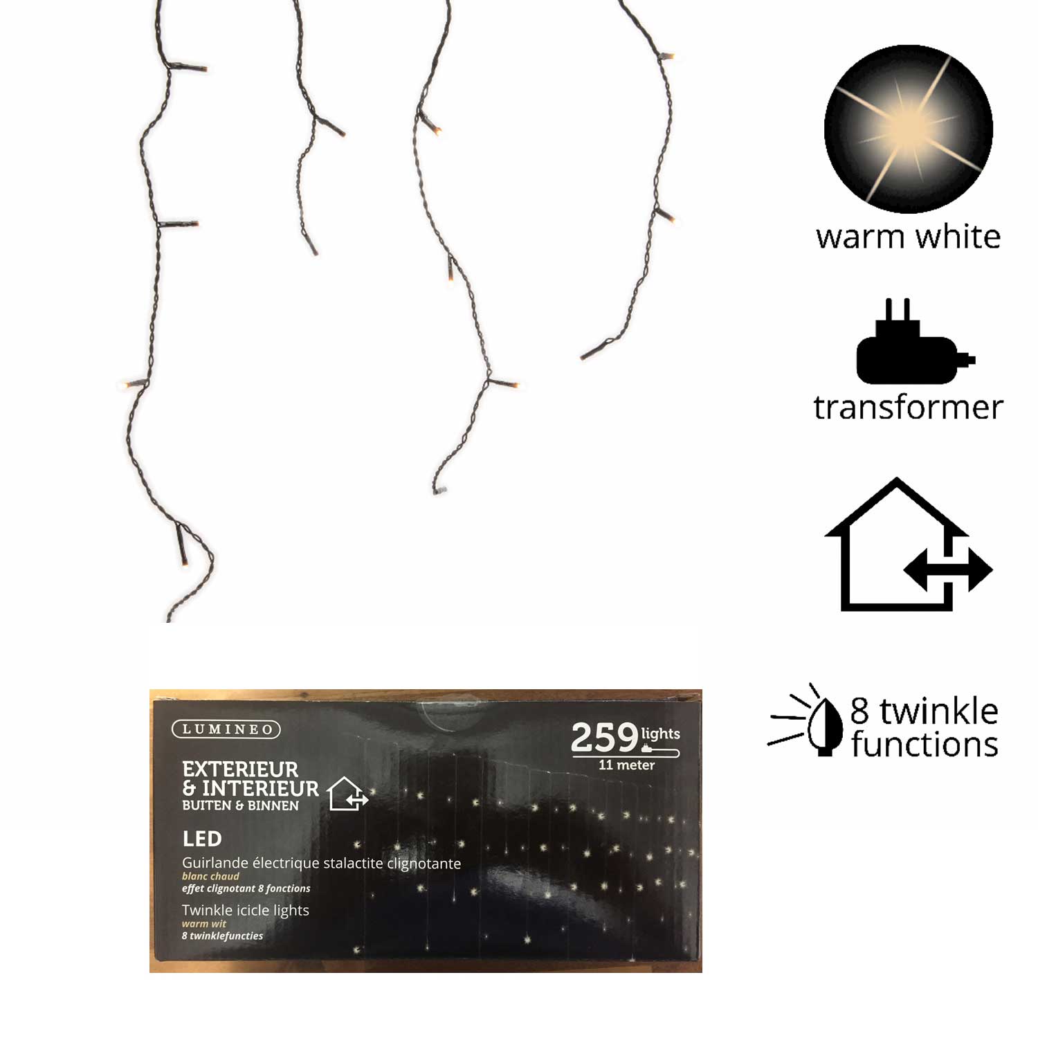 STALATTITI 259 LED MINI EFFETTO GHIACCIOLO BIANCO CALDO