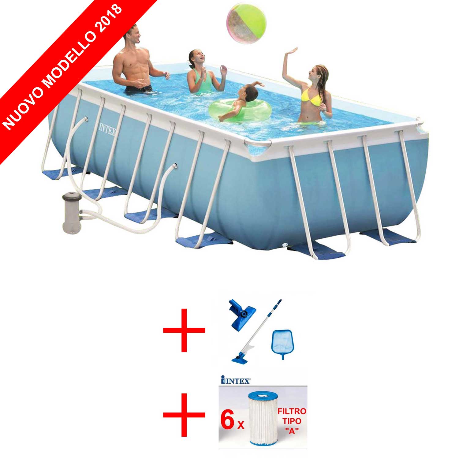 OFFERTA PISCINA PRISMA METAL FRAME 400X200X100 RETTANGOLARE + KIT PULIZIA + 6 CARTUCCE PER FILTRO