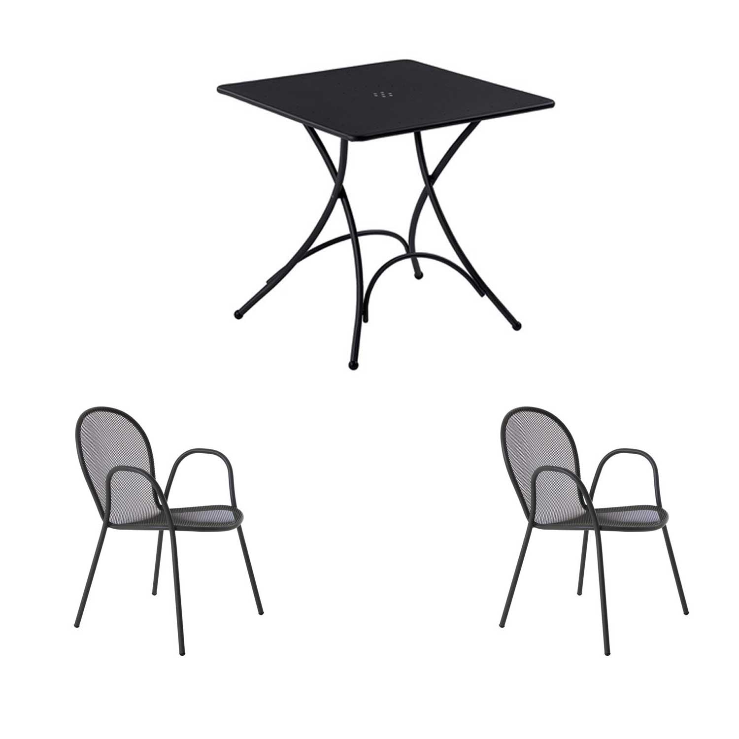 SET TAVOLO PIGALLE 76X76CM + 2 POLTRONE RONDA