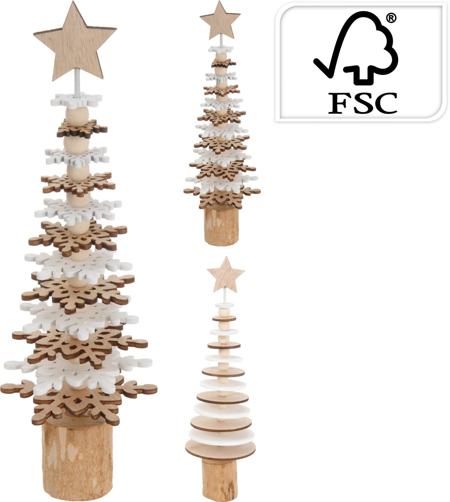 Albero Natalizio in Legno Marrone/Bianco 25cm modello assortito