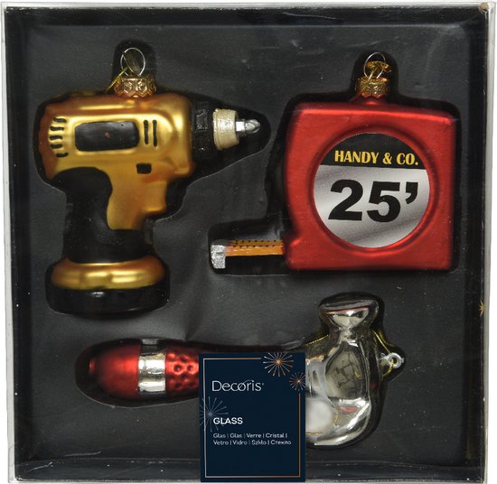 SET 3 PENDENTI NATALIZI IN VETRO ATTREZZI 11.5CM
