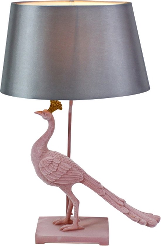 LAMPADA DA TAVOLO PAVONE 51X25,5X62CM ROSA/GRIGIO