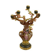 Candelabro Busto di Cervo 5 Fiamme 44x24x64cm Multicolore Alexander