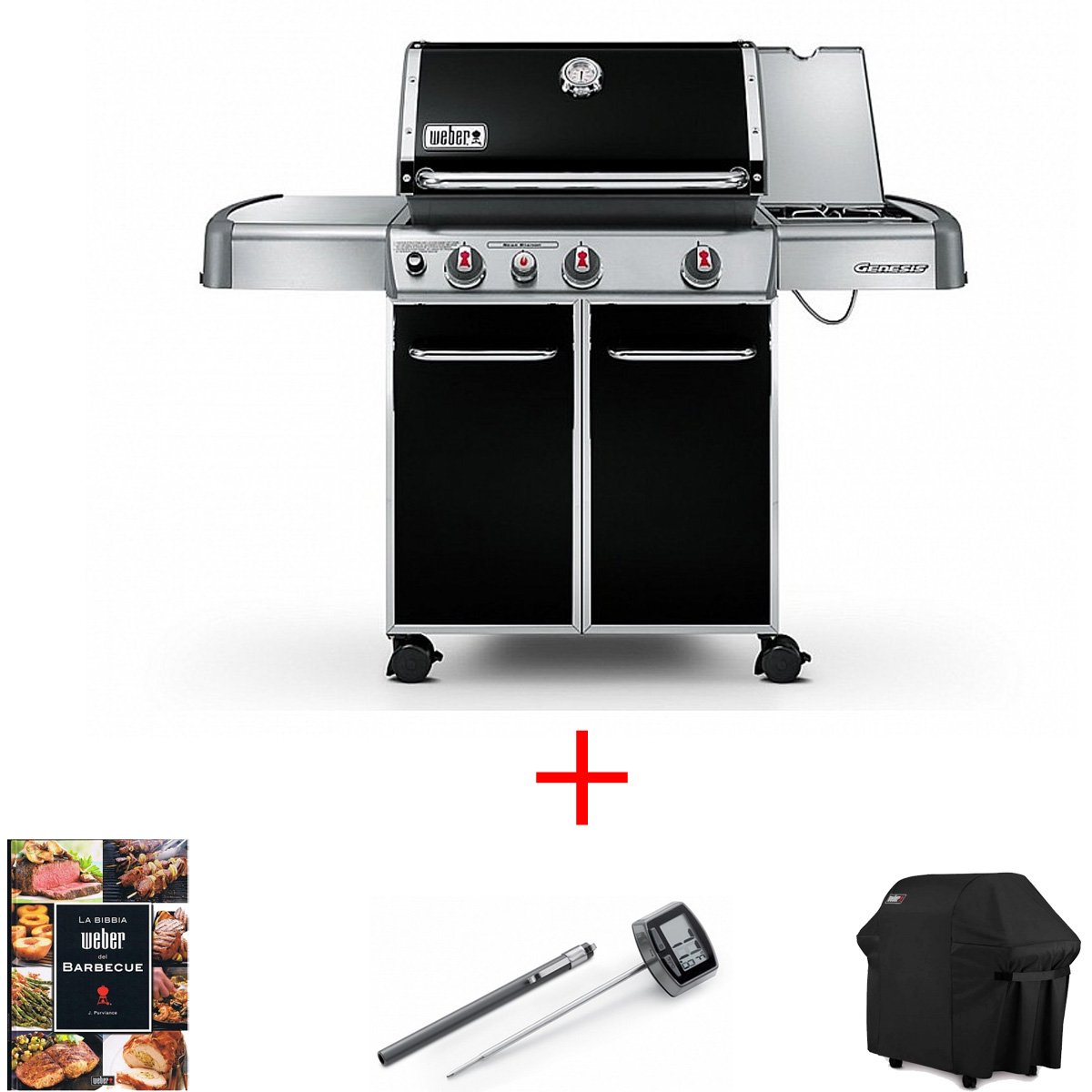 OFFERTA GENESIS E-330 CON FORNELLO LATERALE + CUSTODIA + TERMOMETRO + LA BIBBIA DEL BBQ