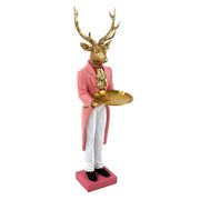 Cervo Decorativo Rosa con Vassoio  34 cm