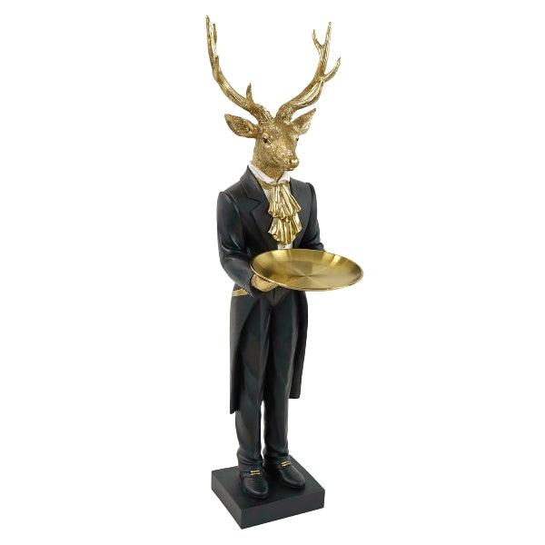 Scultura Cervo Nero con Vassoio  34X19,5 cm
