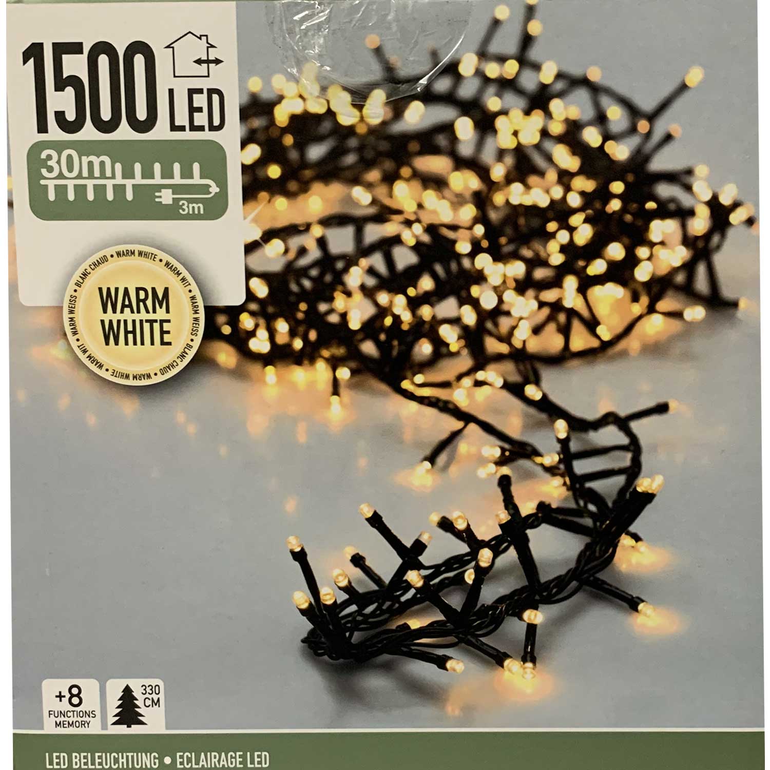 1500 LED BIANCO CALDO, CAVO 30MT 2CM DISTANZA BULBI, CON GIOCO LUCE