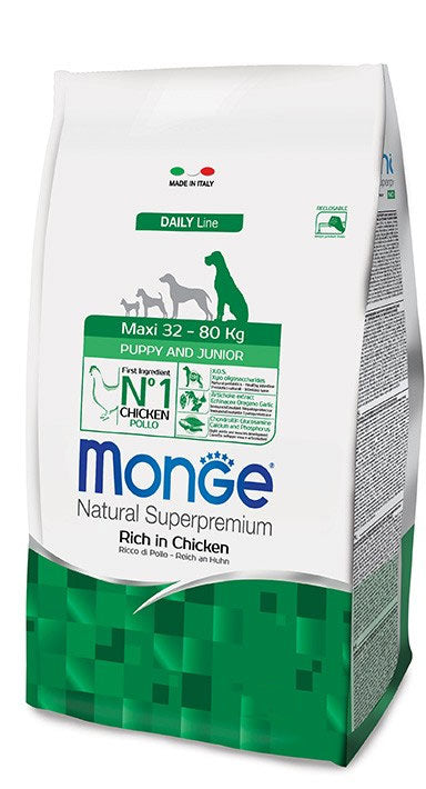 MONGE CIBO SECCO CANE CROCCANTINI MAXI PUPPY & JUNIOR AL POLLO 12 KG